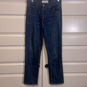 DENIM FORUM The Arlo High Rise Straight 28L Jeans in Medium Wash, Size 28